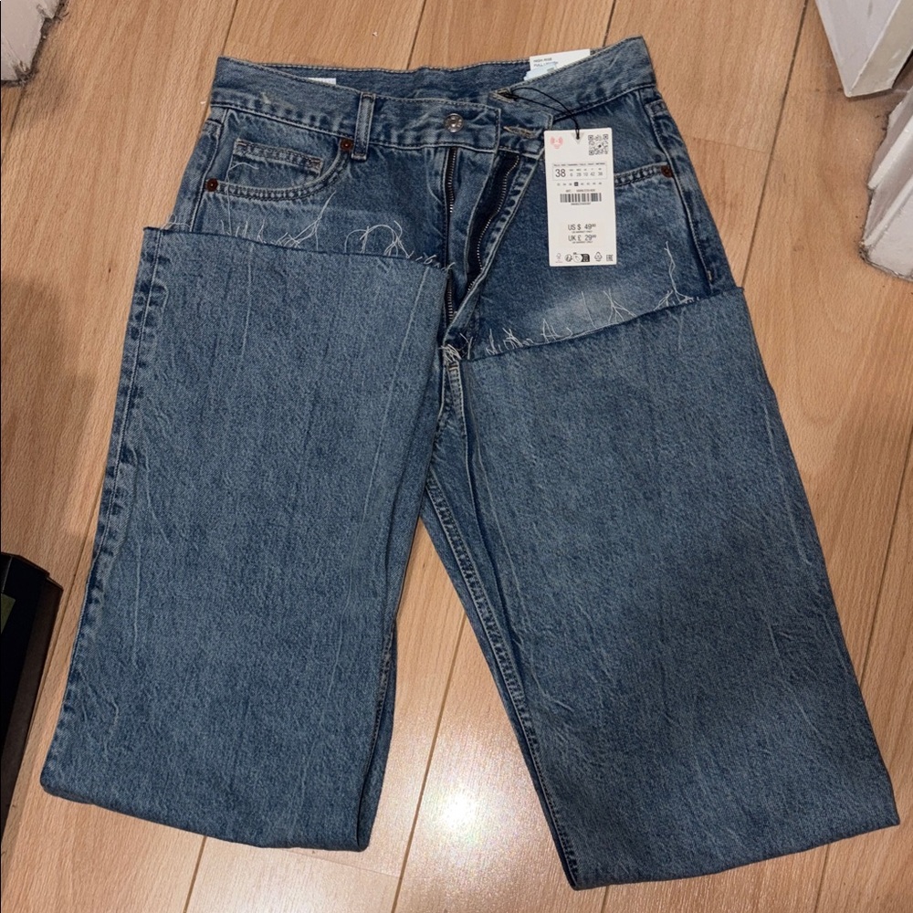 Zara Woman Wide Leg Blue Jeans Size 6 - Picture 3 of 5